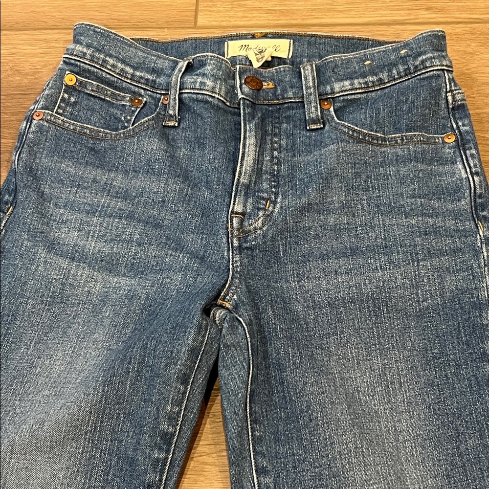 Madewell Mid-Rise Kick Out Jeans Frayed Cuffs Size 25 Waist Flare Cropped - Picture 12 of 14